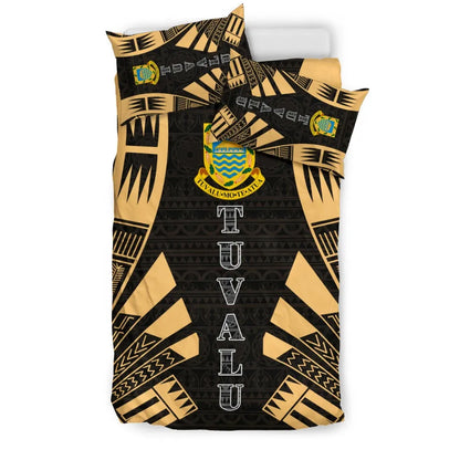 Tuvalu Duvet Cover Set - Polynesian Tattoo Gold