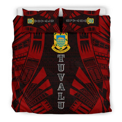 Tuvalu Duvet Cover Set - Polynesian Tattoo Red