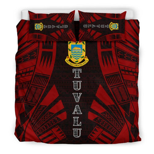 Tuvalu Duvet Cover Set - Polynesian Tattoo Red