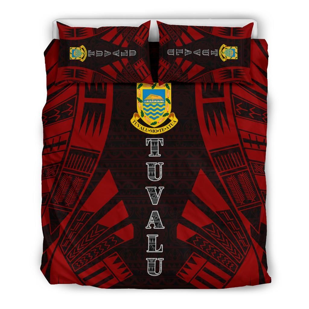 Tuvalu Duvet Cover Set - Polynesian Tattoo Red