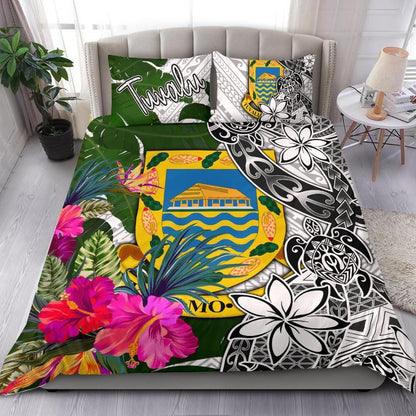 Tuvalu Bedding Set White - Turtle Plumeria Banana Leaf