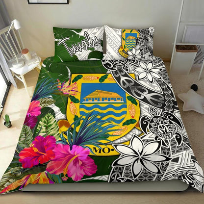 Tuvalu Bedding Set White - Turtle Plumeria Banana Leaf