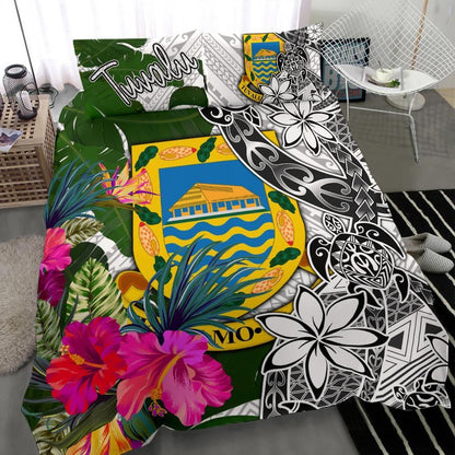 Tuvalu Bedding Set White - Turtle Plumeria Banana Leaf