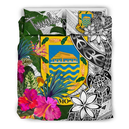Tuvalu Bedding Set White - Turtle Plumeria Banana Leaf