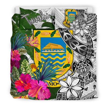 Tuvalu Bedding Set White - Turtle Plumeria Banana Leaf