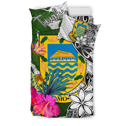 Tuvalu Bedding Set White - Turtle Plumeria Banana Leaf