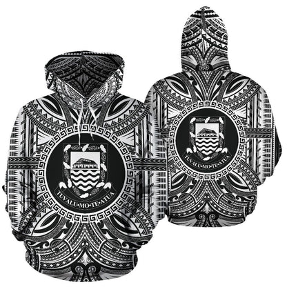 Tuvalu ll Over Hoodie - Tuvalu Coat Of rms Polynesian White Black