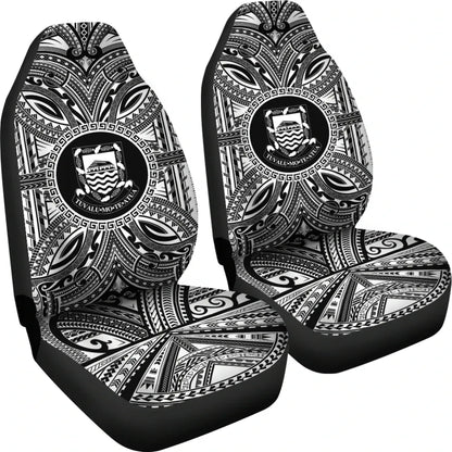 Tuvalu Car Seat Cover - Tuvalu Coat Of Arms Polynesian White Black
