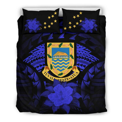 Tuvalu Duvet Cover Set - Tuvalu Coat Of Arms & Blue Hibiscus