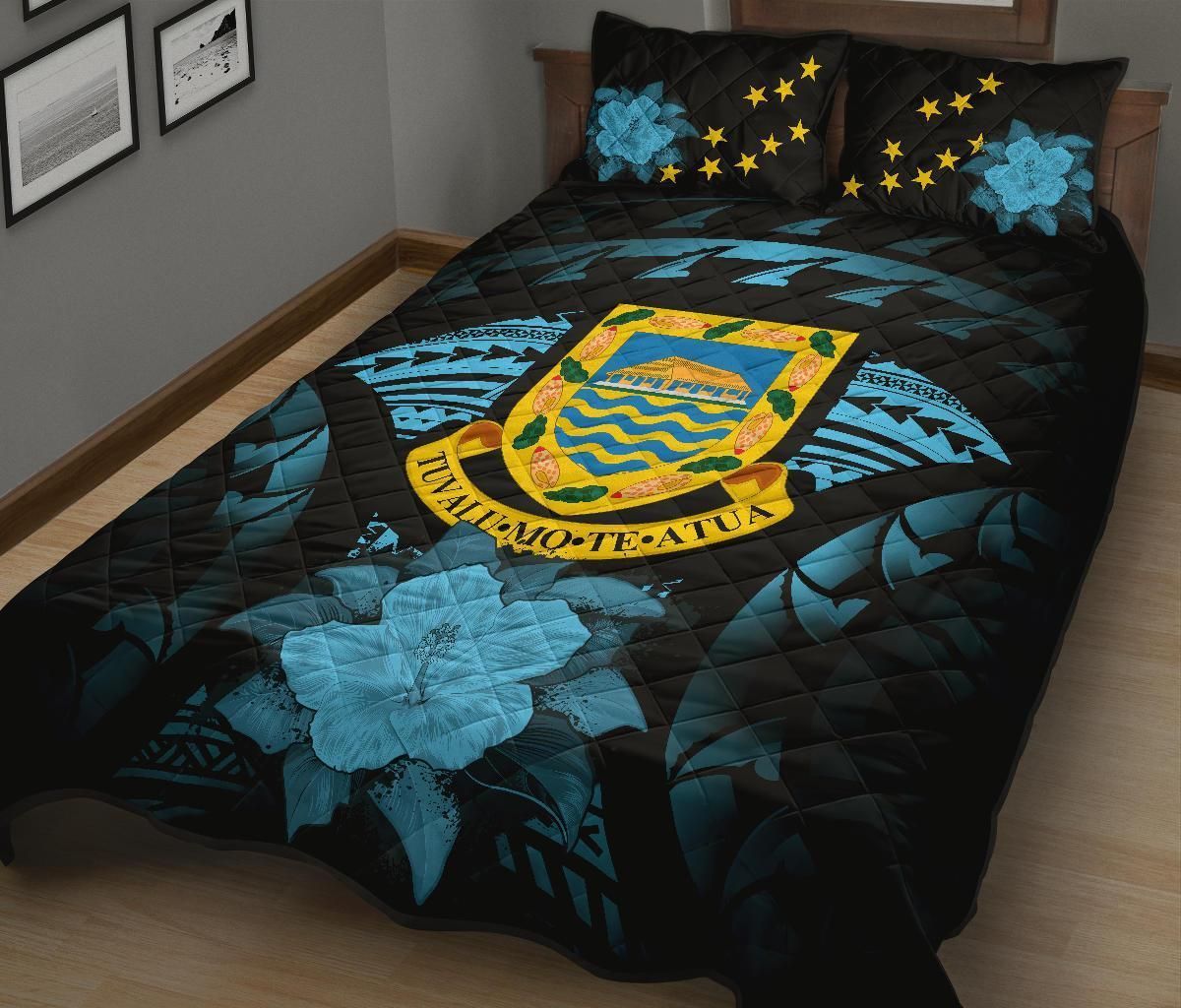 Tuvalu Polynesian Quilt Bed Set Hibiscus Blue