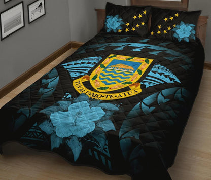 Tuvalu Polynesian Quilt Bed Set Hibiscus Blue