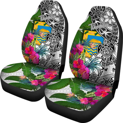 Tuvalu Car Seat Covers White - Turtle Plumeria Banana Leaf