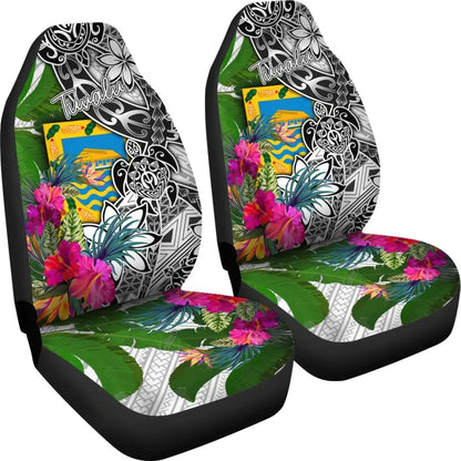 Tuvalu Car Seat Covers White - Turtle Plumeria Banana Leaf