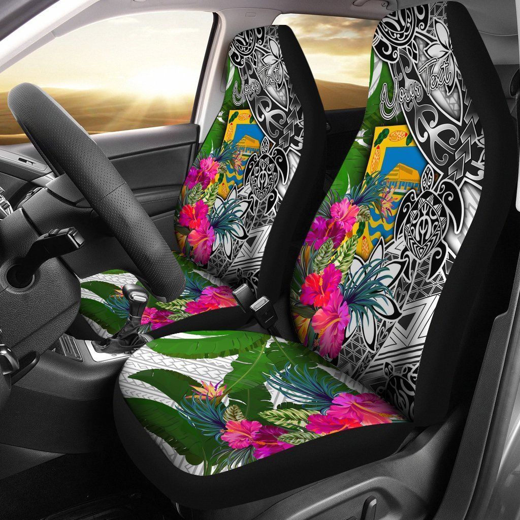 Tuvalu Custom Personalised Car Seat Covers White - Turtle Plumeria Banana Leaf