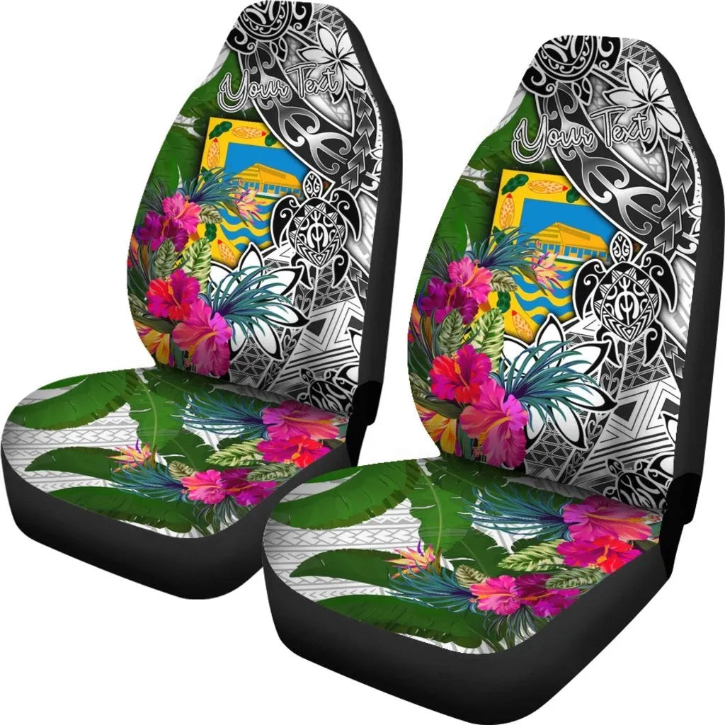 Tuvalu Custom Personalised Car Seat Covers White - Turtle Plumeria Banana Leaf