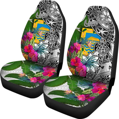 Tuvalu Custom Personalised Car Seat Covers White - Turtle Plumeria Banana Leaf