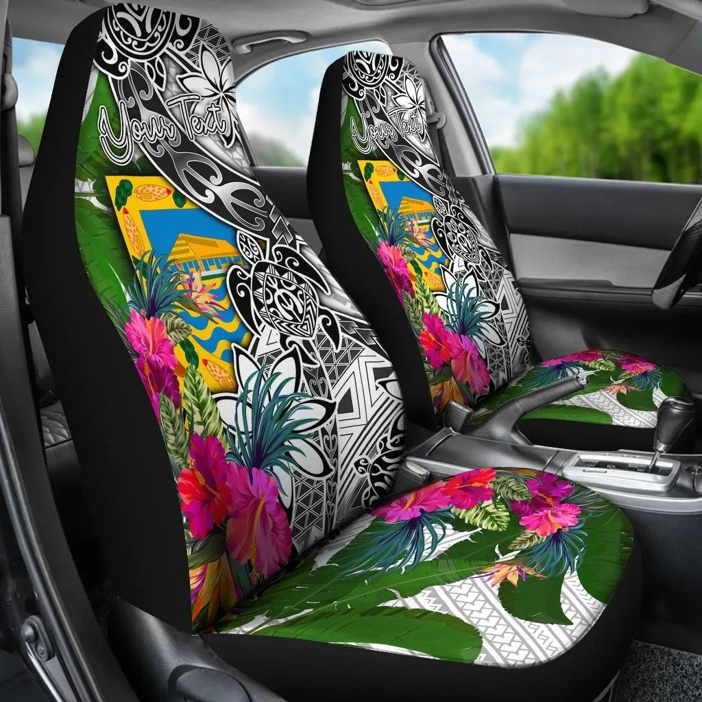 Tuvalu Custom Personalised Car Seat Covers White - Turtle Plumeria Banana Leaf