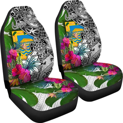 Tuvalu Custom Personalised Car Seat Covers White - Turtle Plumeria Banana Leaf