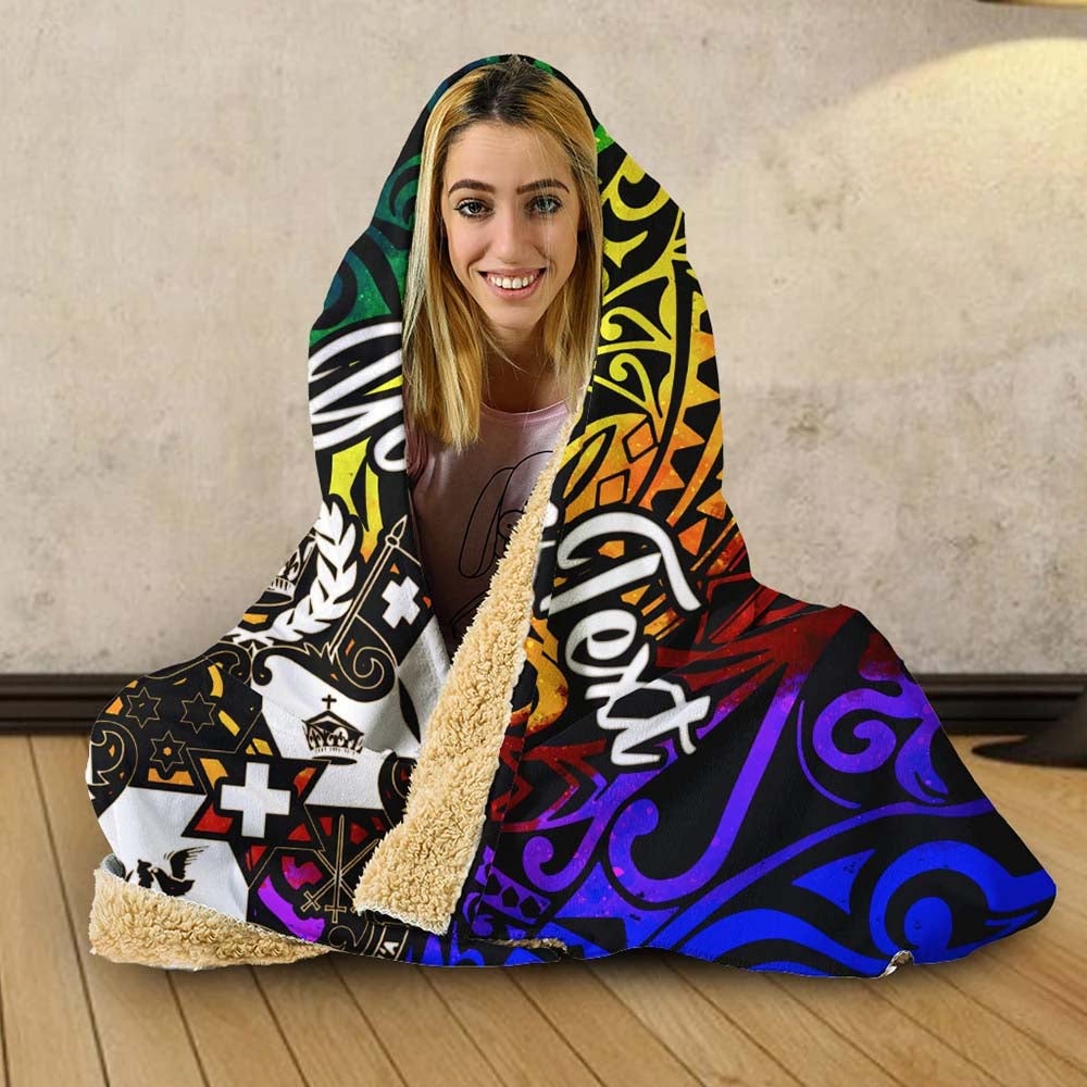 Tuvalu Custom Personalised Hooded Blanket - Rainbow Polynesian Pattern