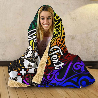 Tuvalu Custom Personalised Hooded Blanket - Rainbow Polynesian Pattern