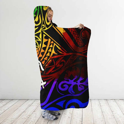 Tuvalu Custom Personalised Hooded Blanket - Rainbow Polynesian Pattern