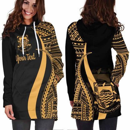 Tuvalu Custom Personalised Hoodie Dress - Gold Polynesian Tentacle Pattern