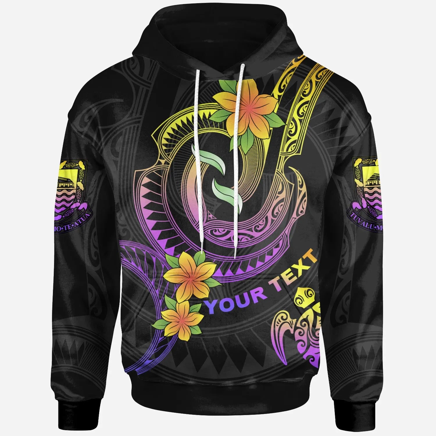Tuvalu Custom Personalised Hoodie - Plumeria Flowers with Spiral Patterns