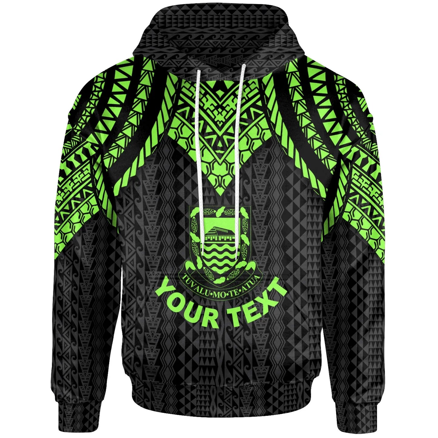 Tuvalu Custom Personalised Hoodie - Polynesian Armor Style Green