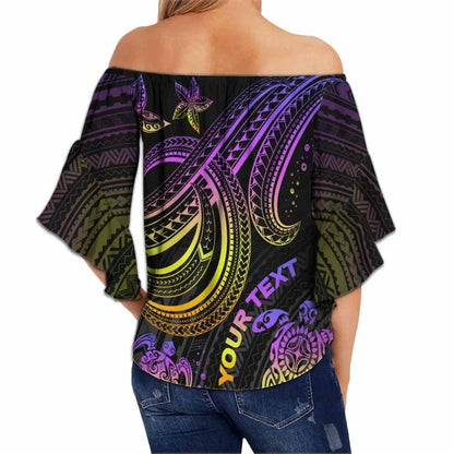 Tuvalu Custom Personalised Off Shoulder Wrap Waist Top - Pink Turtle