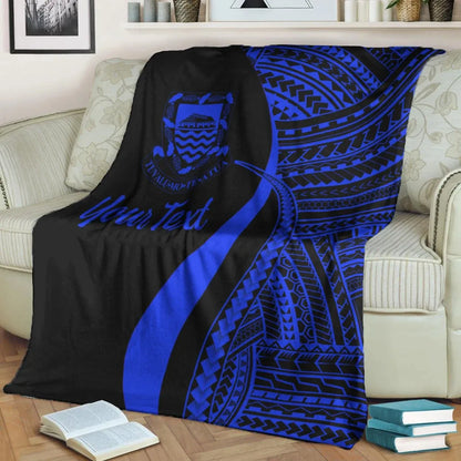 Tuvalu Custom Personalised Premium Blanket - Blue Polynesian Tentacle Tribal Pattern