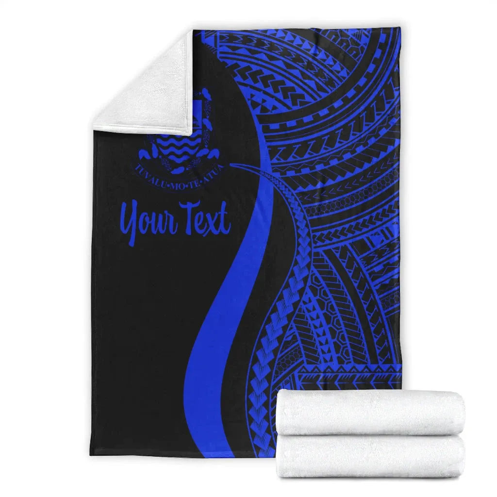 Tuvalu Custom Personalised Premium Blanket - Blue Polynesian Tentacle Tribal Pattern