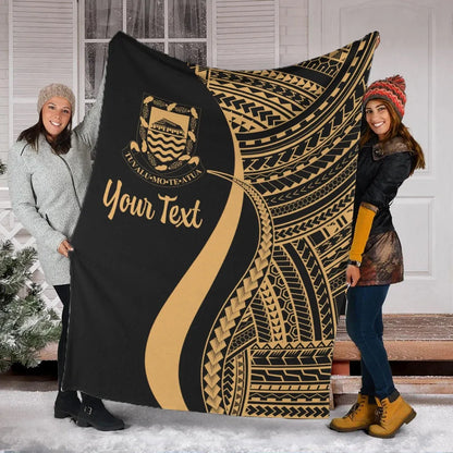 Tuvalu Custom Personalised Premium Blanket - Gold Polynesian Tentacle Tribal Pattern