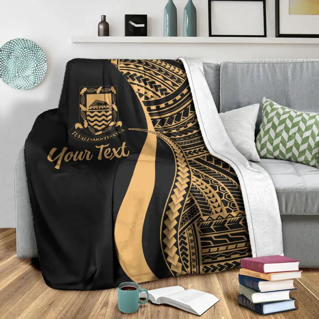 Tuvalu Custom Personalised Premium Blanket - Gold Polynesian Tentacle Tribal Pattern