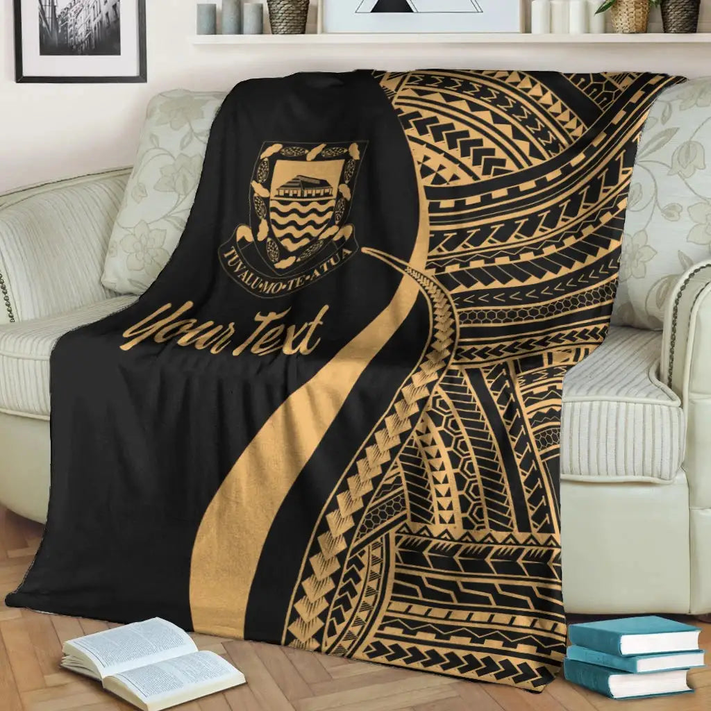 Tuvalu Custom Personalised Premium Blanket - Gold Polynesian Tentacle Tribal Pattern