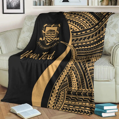 Tuvalu Custom Personalised Premium Blanket - Gold Polynesian Tentacle Tribal Pattern