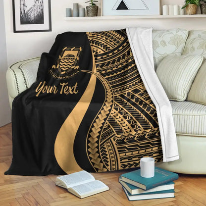 Tuvalu Custom Personalised Premium Blanket - Gold Polynesian Tentacle Tribal Pattern
