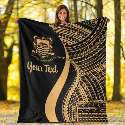 Tuvalu Custom Personalised Premium Blanket - Gold Polynesian Tentacle Tribal Pattern
