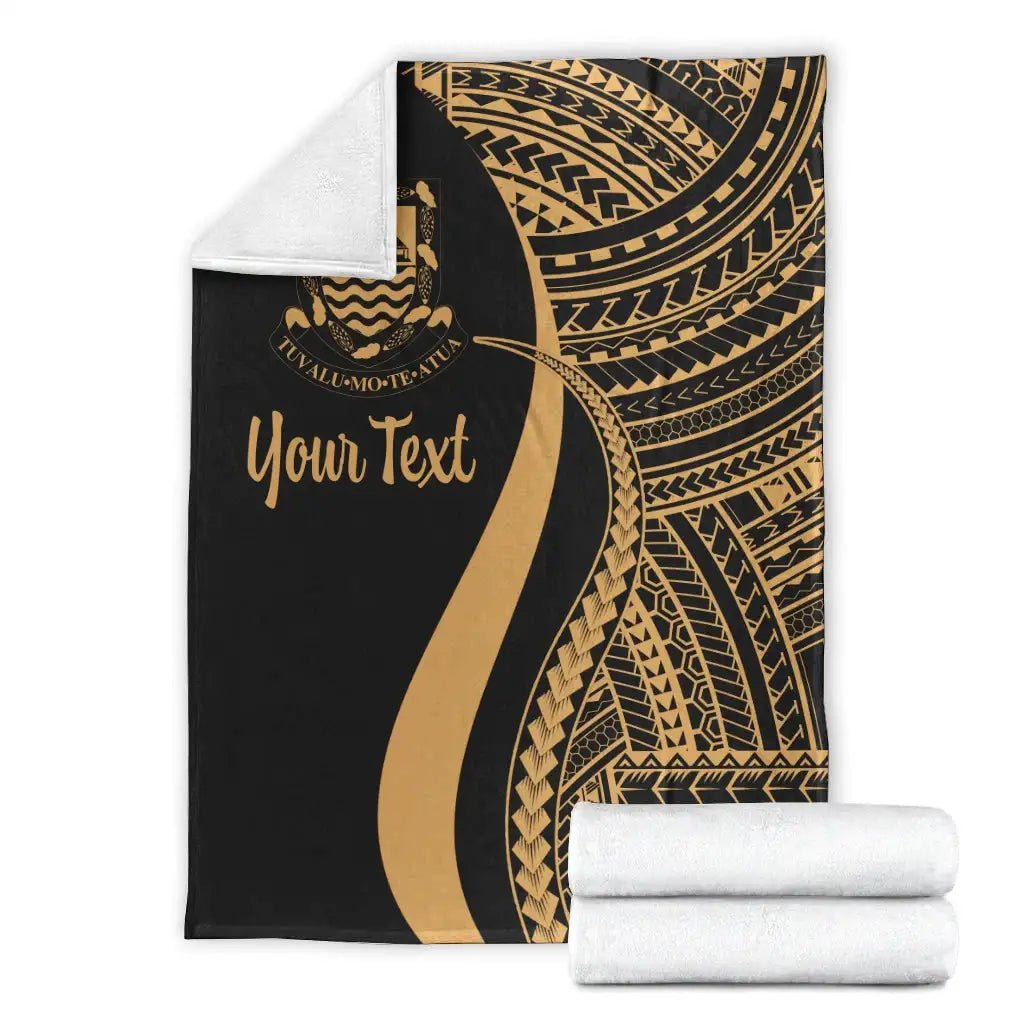 Tuvalu Custom Personalised Premium Blanket - Gold Polynesian Tentacle Tribal Pattern