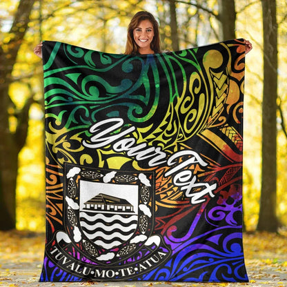 Tuvalu Custom Personalised Premium Blanket - Rainbow Polynesian Pattern