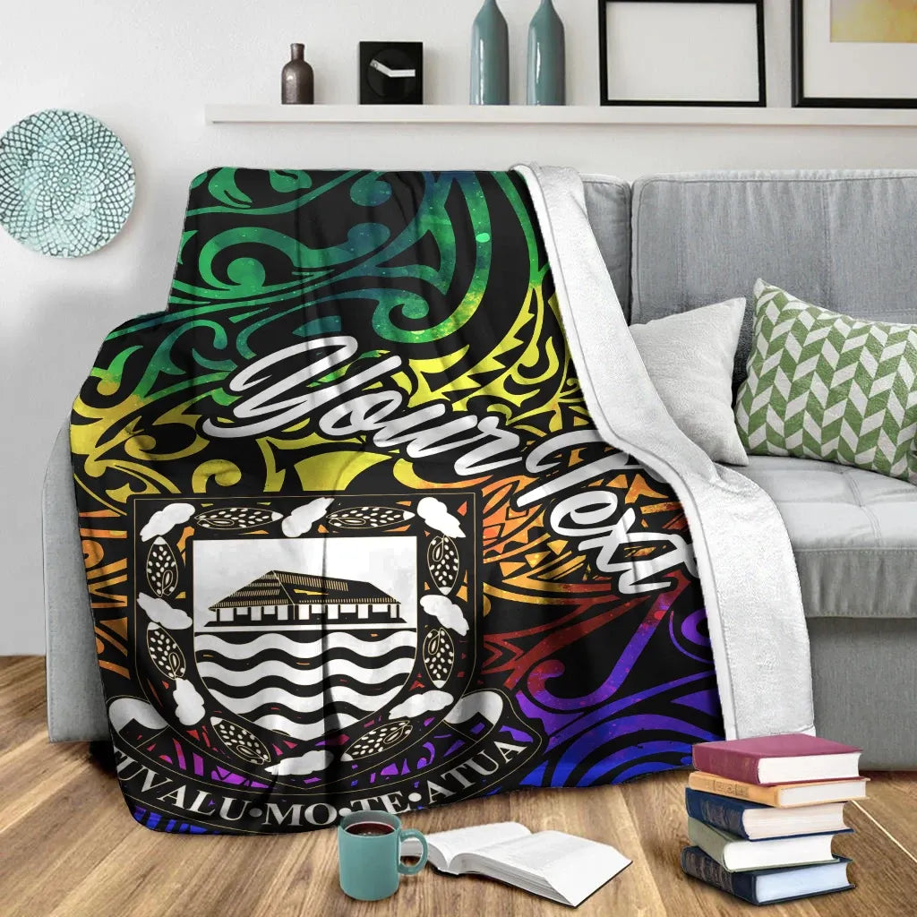 Tuvalu Custom Personalised Premium Blanket - Rainbow Polynesian Pattern