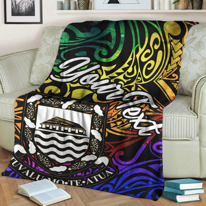 Tuvalu Custom Personalised Premium Blanket - Rainbow Polynesian Pattern