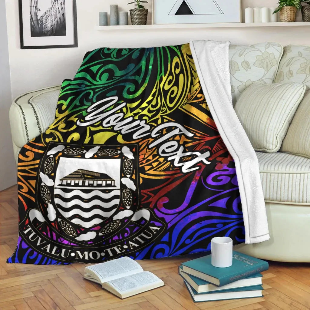 Tuvalu Custom Personalised Premium Blanket - Rainbow Polynesian Pattern