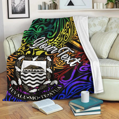Tuvalu Custom Personalised Premium Blanket - Rainbow Polynesian Pattern