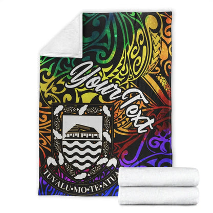 Tuvalu Custom Personalised Premium Blanket - Rainbow Polynesian Pattern