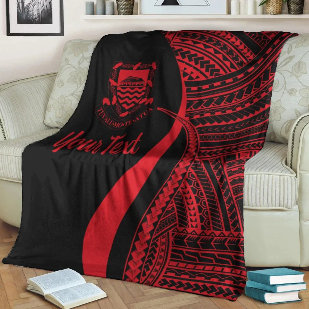 Tuvalu Custom Personalised Premium Blanket - Red Polynesian Tentacle Tribal Pattern