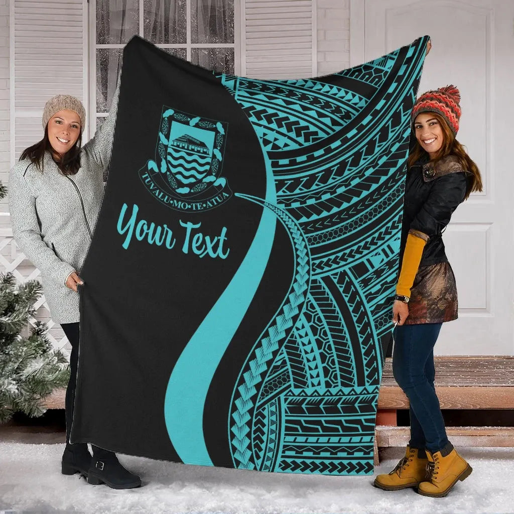 Tuvalu Custom Personalised Premium Blanket - Turquoise Polynesian Tentacle Tribal Pattern