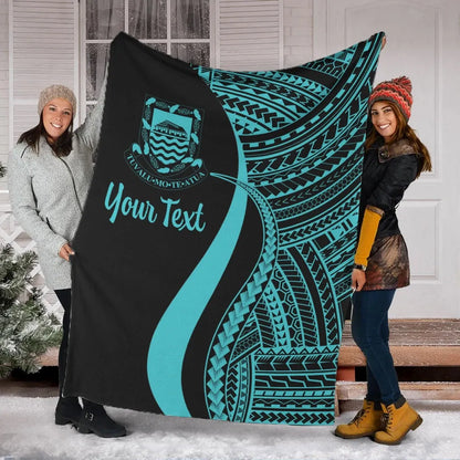 Tuvalu Custom Personalised Premium Blanket - Turquoise Polynesian Tentacle Tribal Pattern