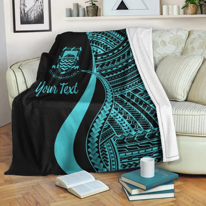 Tuvalu Custom Personalised Premium Blanket - Turquoise Polynesian Tentacle Tribal Pattern
