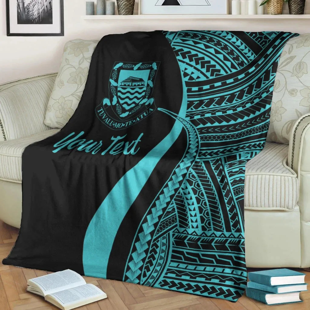 Tuvalu Custom Personalised Premium Blanket - Turquoise Polynesian Tentacle Tribal Pattern