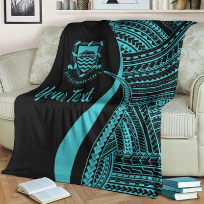 Tuvalu Custom Personalised Premium Blanket - Turquoise Polynesian Tentacle Tribal Pattern